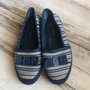 SALVATORE FERRAGAMO Emiline Gancini Woven Espadrille Flat / size 8